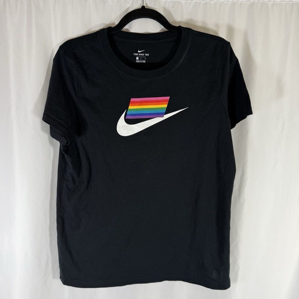 Nike Pride Shirt Women's Large Black Short Sleeve Crew Neck Tee 100% Cotton